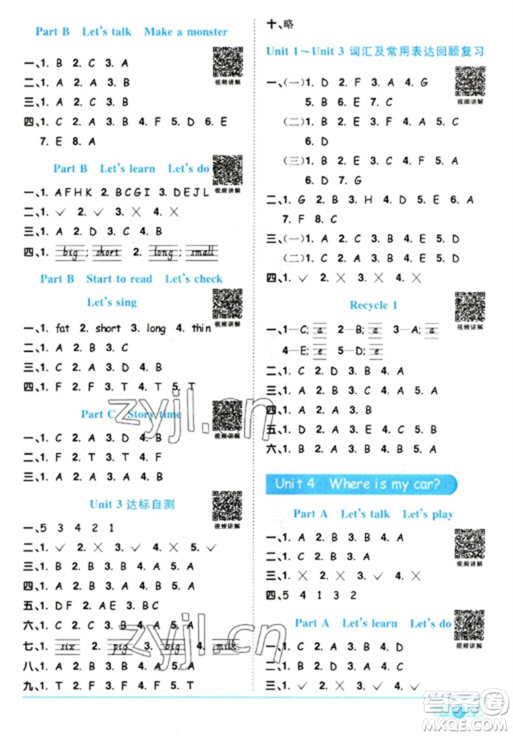 江西教育出版社2023陽光同學課時優(yōu)化作業(yè)三年級英語下冊人教版浙江專版參考答案