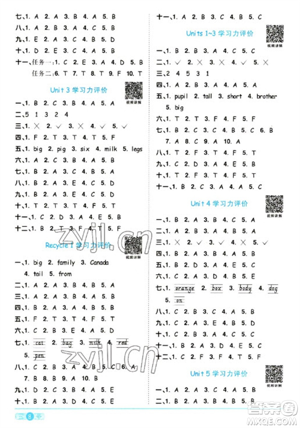 江西教育出版社2023陽光同學課時優(yōu)化作業(yè)三年級英語下冊人教版浙江專版參考答案