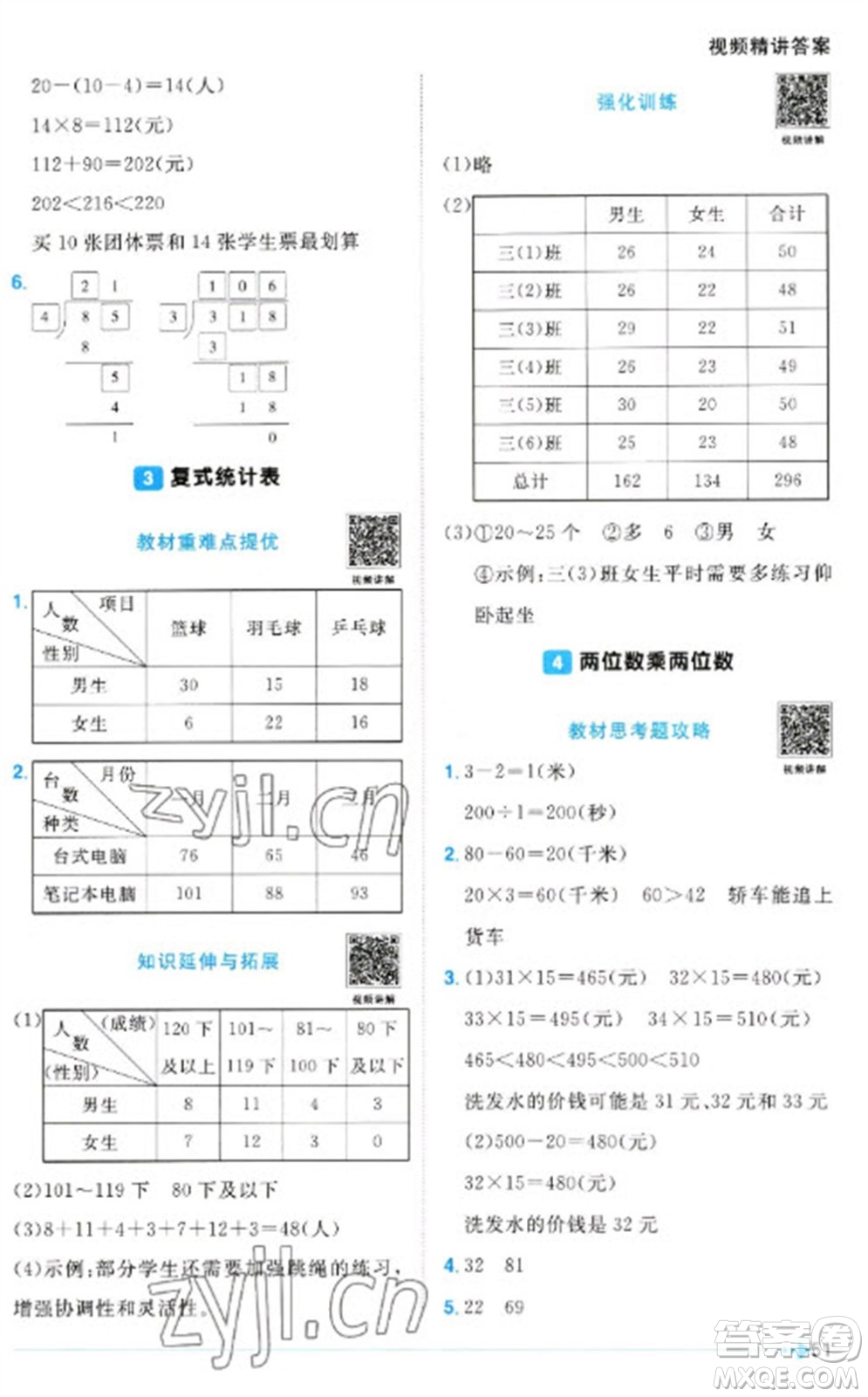 江西教育出版社2023陽光同學課時優(yōu)化作業(yè)三年級數(shù)學下冊人教版浙江專版參考答案