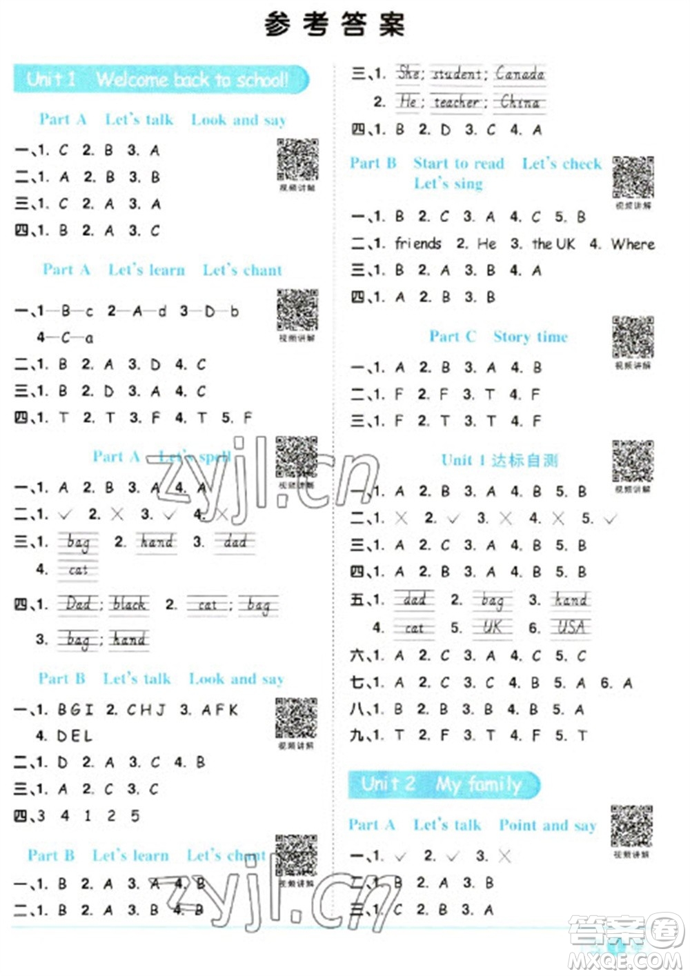 江西教育出版社2023陽光同學(xué)課時(shí)優(yōu)化作業(yè)三年級(jí)英語下冊(cè)人教PEP版參考答案