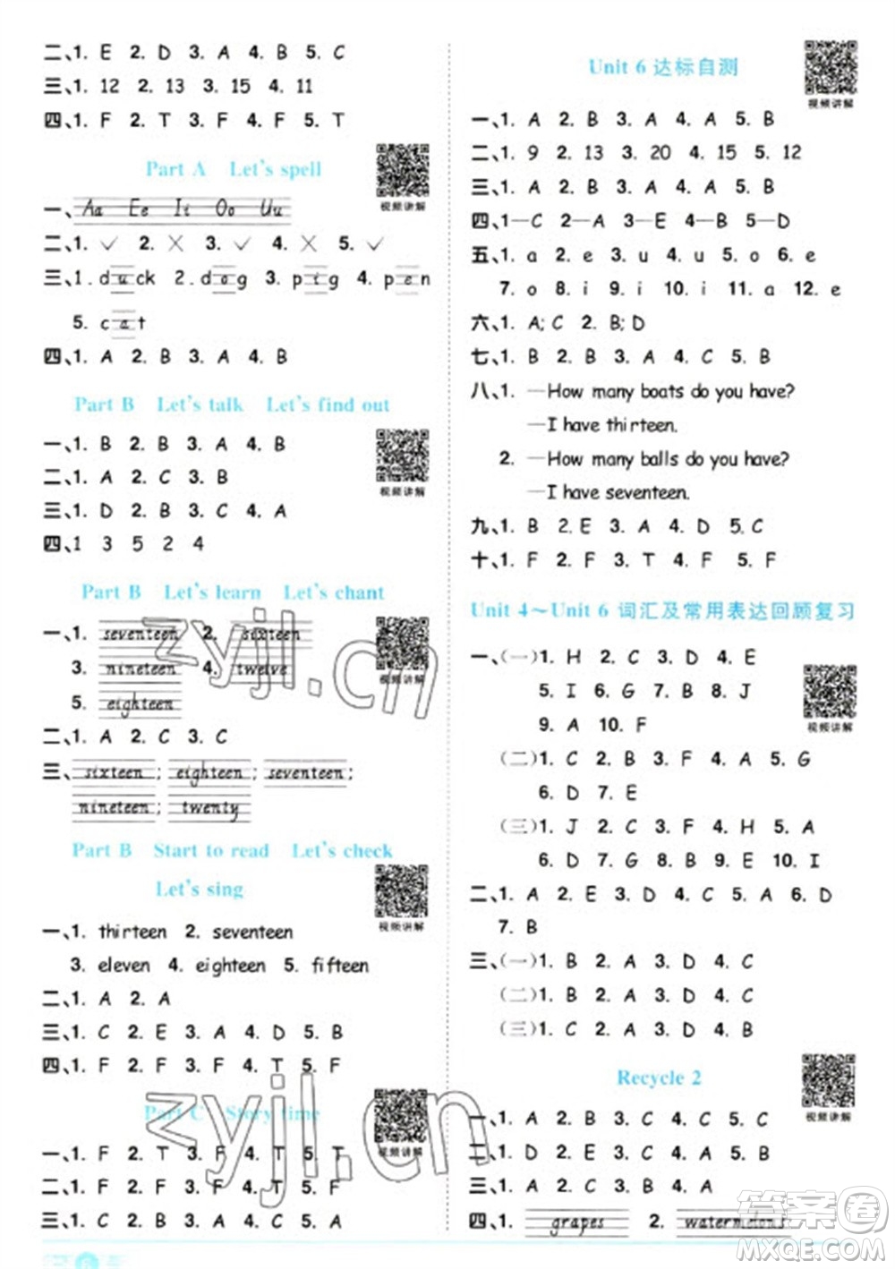 江西教育出版社2023陽光同學(xué)課時(shí)優(yōu)化作業(yè)三年級(jí)英語下冊(cè)人教PEP版參考答案