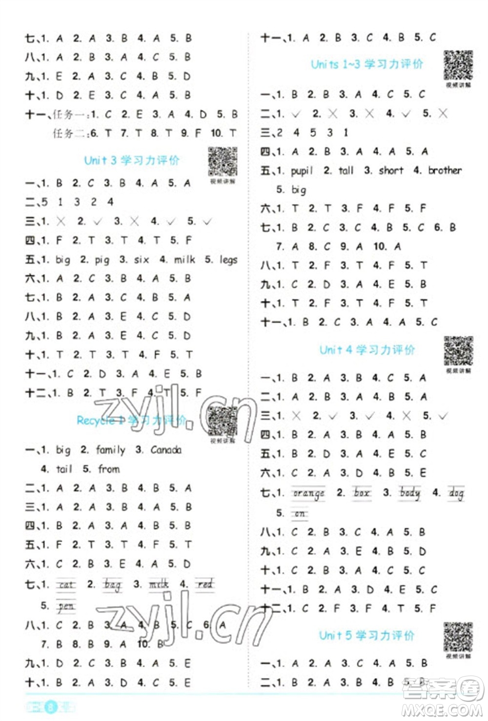 江西教育出版社2023陽光同學(xué)課時(shí)優(yōu)化作業(yè)三年級(jí)英語下冊(cè)人教PEP版參考答案