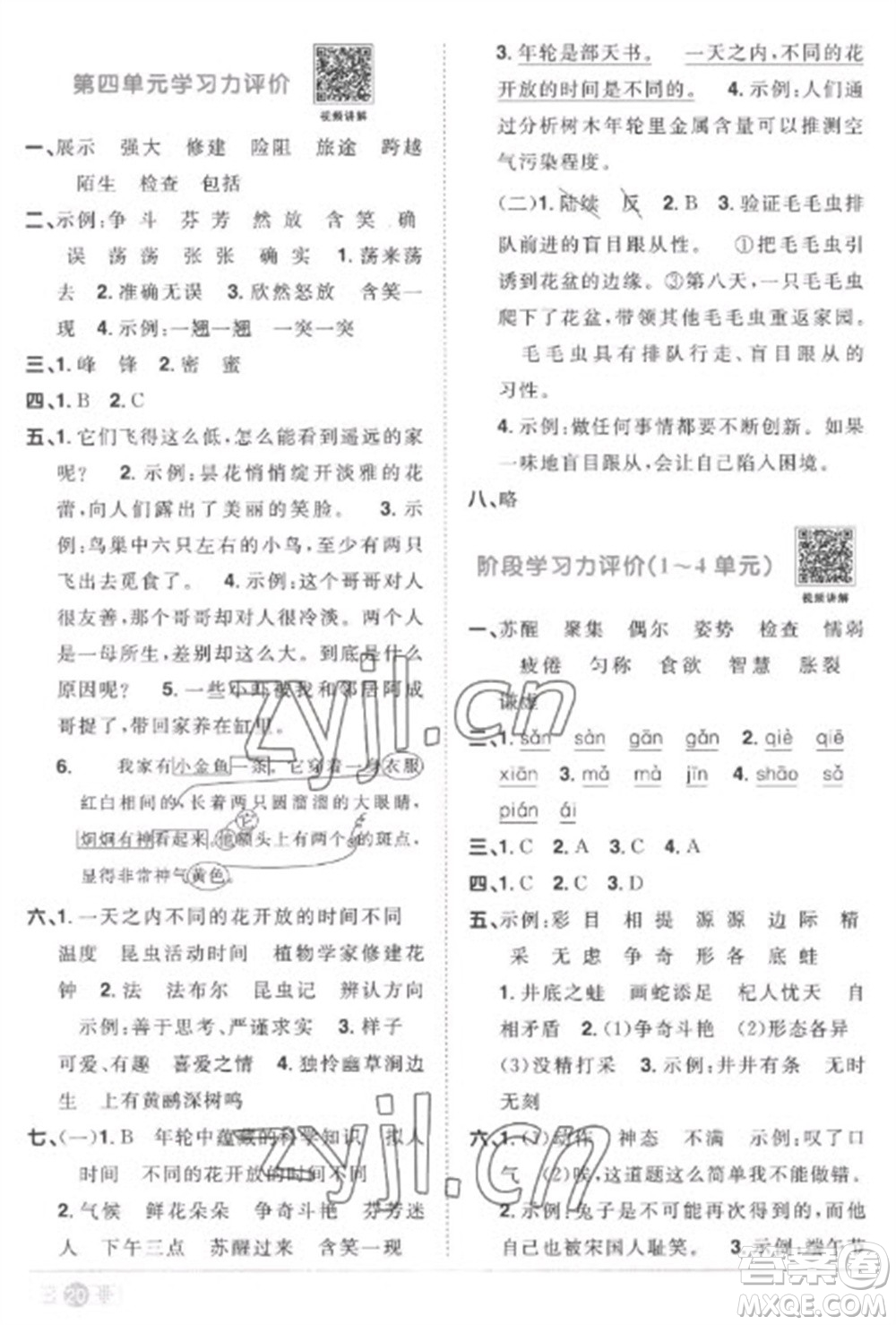 江西教育出版社2023陽(yáng)光同學(xué)課時(shí)優(yōu)化作業(yè)三年級(jí)語(yǔ)文下冊(cè)人教版菏澤專(zhuān)版參考答案
