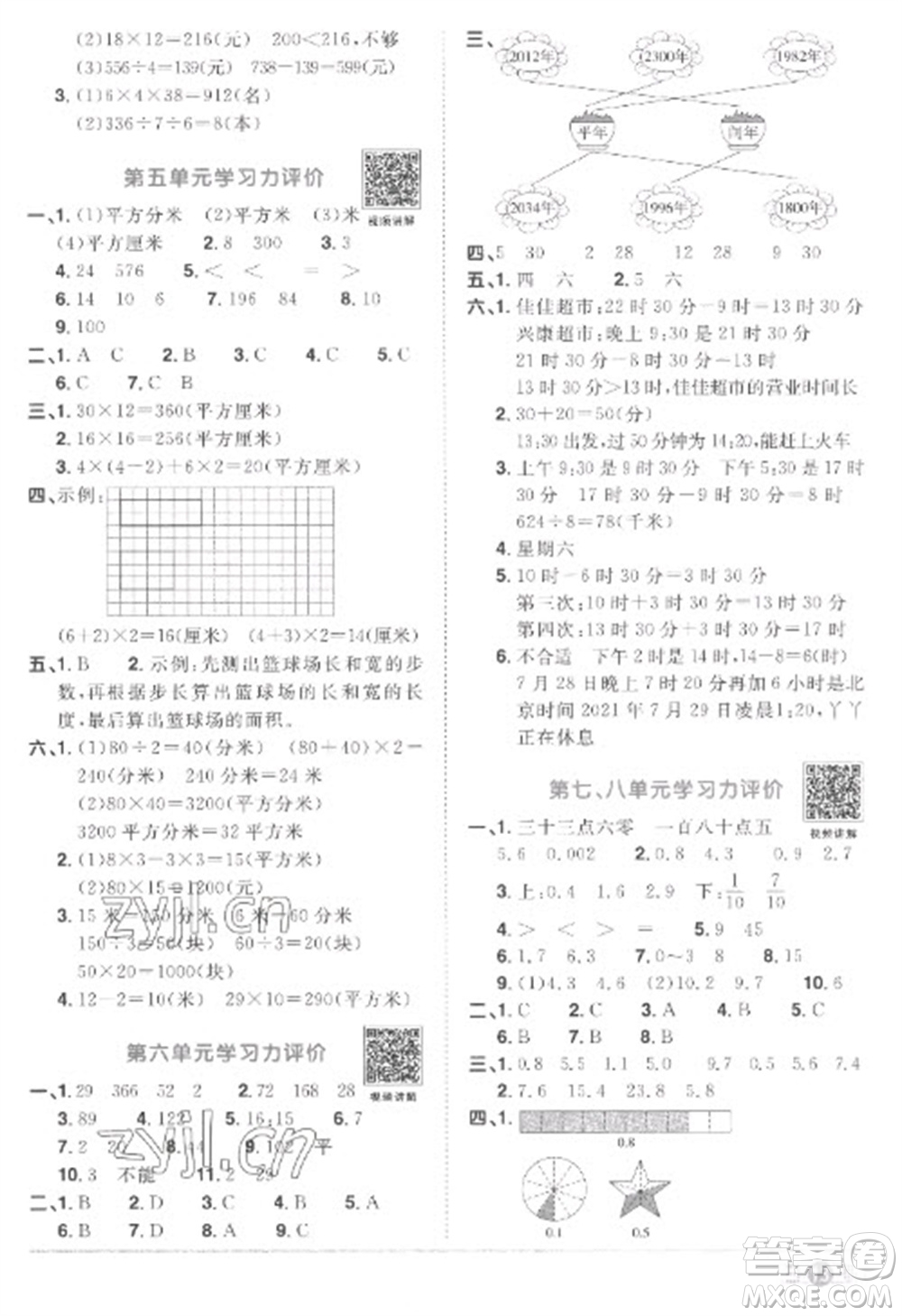 江西教育出版社2023陽光同學(xué)課時(shí)優(yōu)化作業(yè)三年級(jí)數(shù)學(xué)下冊(cè)人教版菏澤專版參考答案