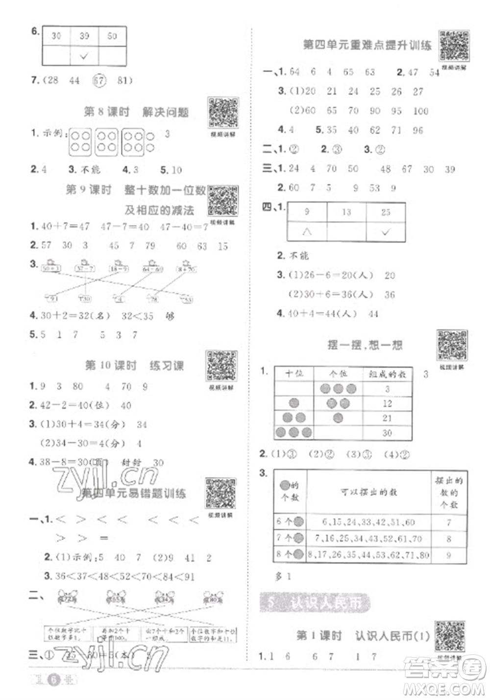 江西教育出版社2023陽光同學課時優(yōu)化作業(yè)一年級數(shù)學下冊人教版菏澤專版參考答案