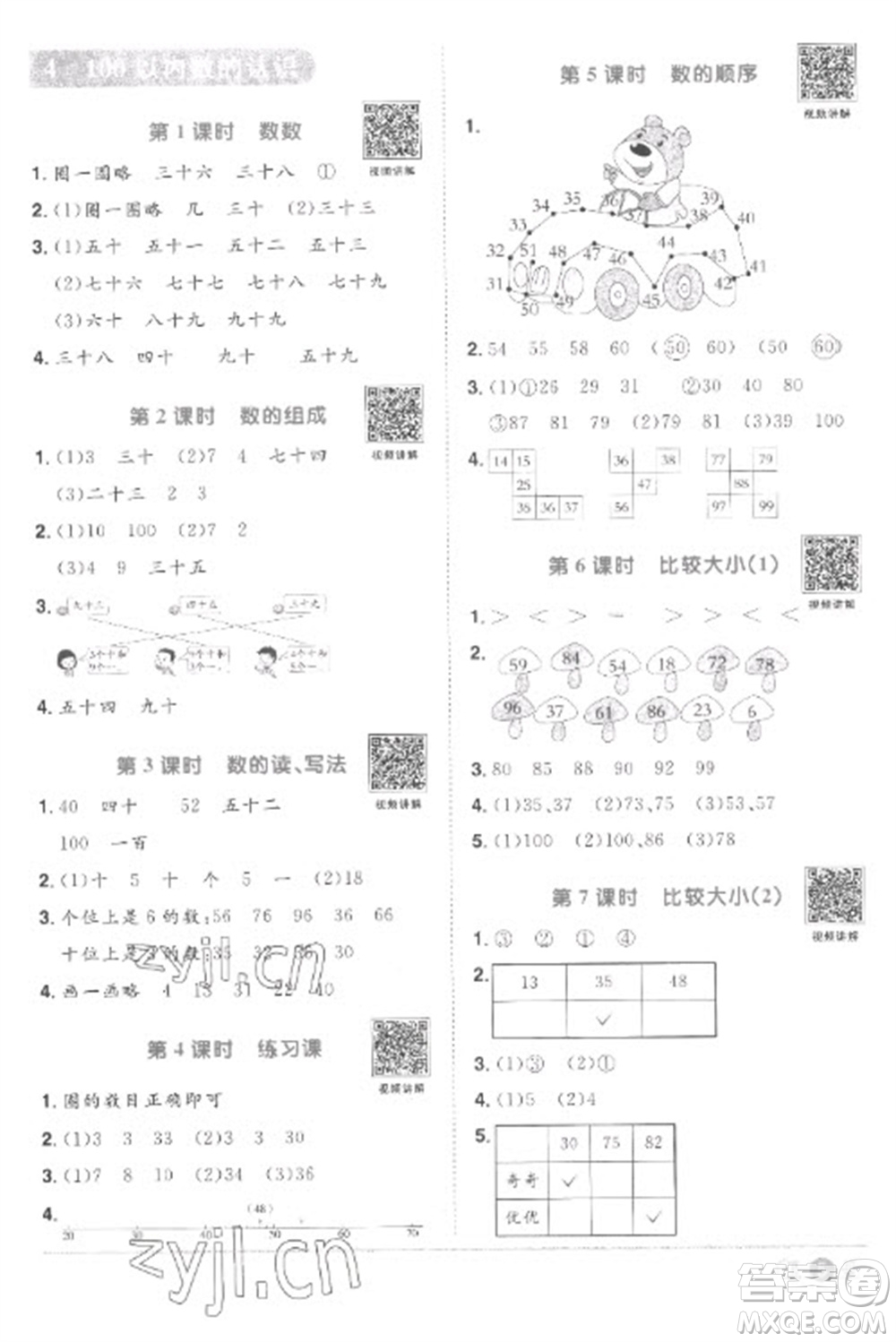 江西教育出版社2023陽光同學課時優(yōu)化作業(yè)一年級數(shù)學下冊人教版菏澤專版參考答案