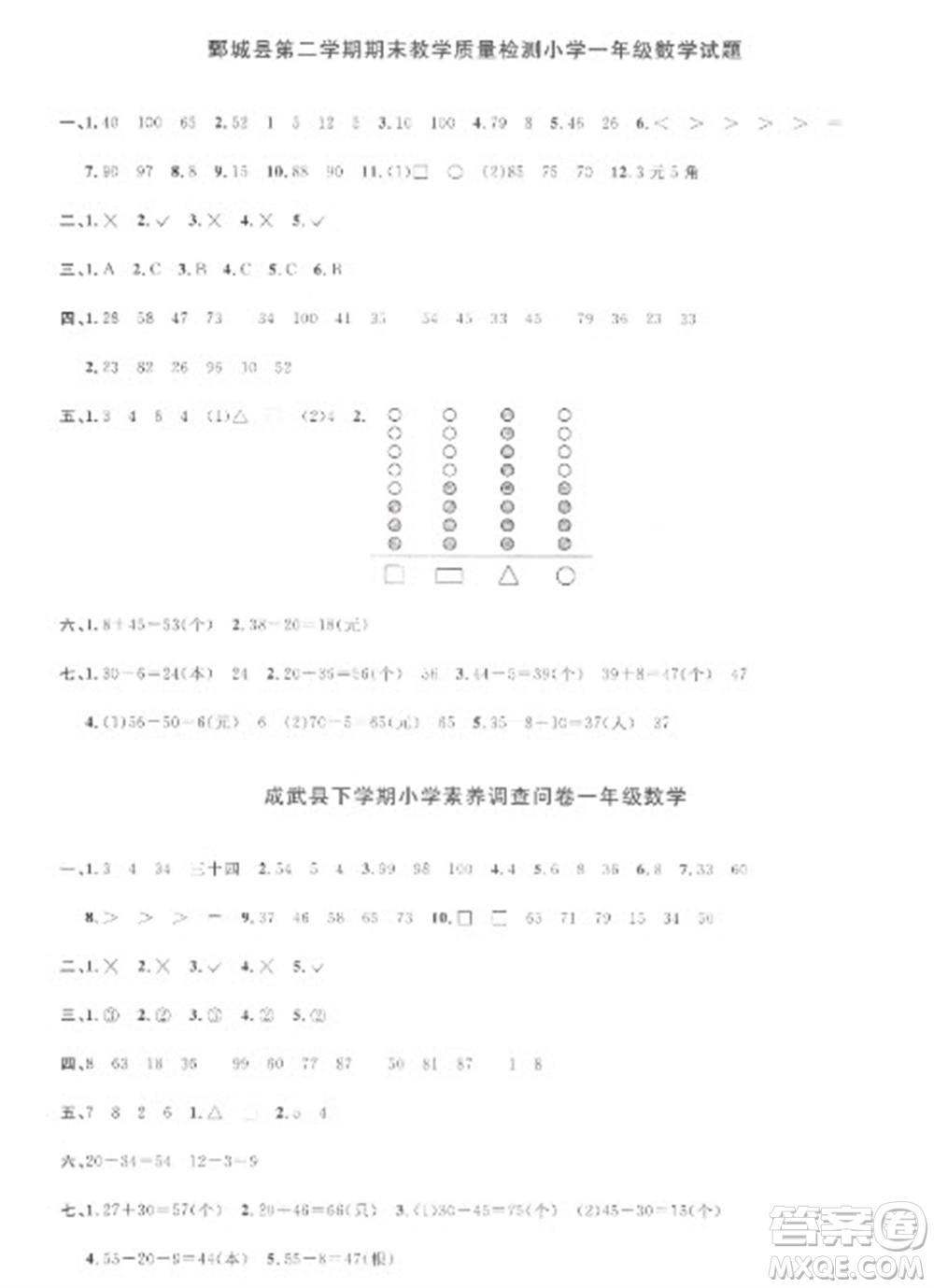 江西教育出版社2023陽光同學課時優(yōu)化作業(yè)一年級數(shù)學下冊人教版菏澤專版參考答案