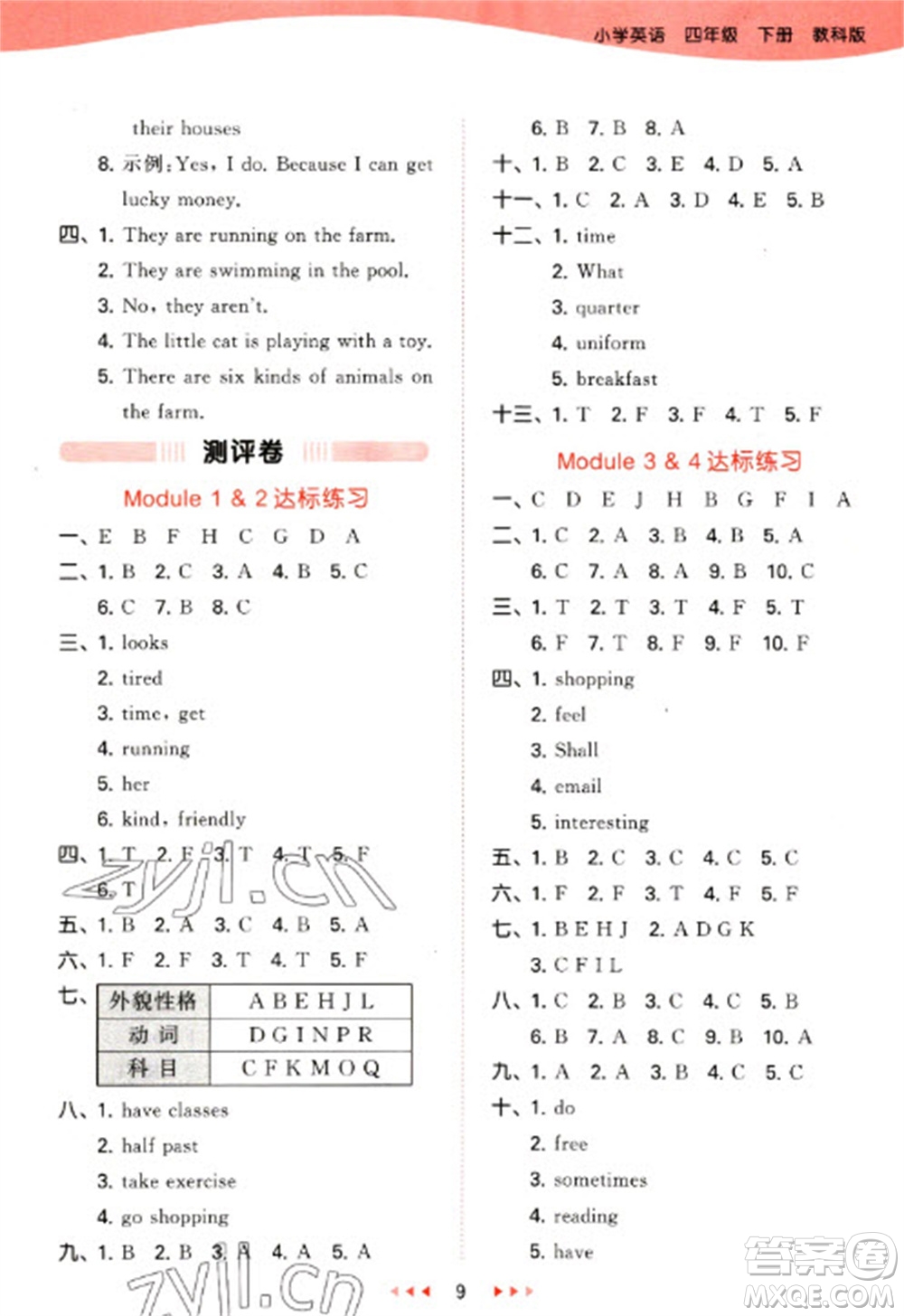 教育科學(xué)出版社2023春季53天天練四年級(jí)英語(yǔ)下冊(cè)教科版廣州專版參考答案