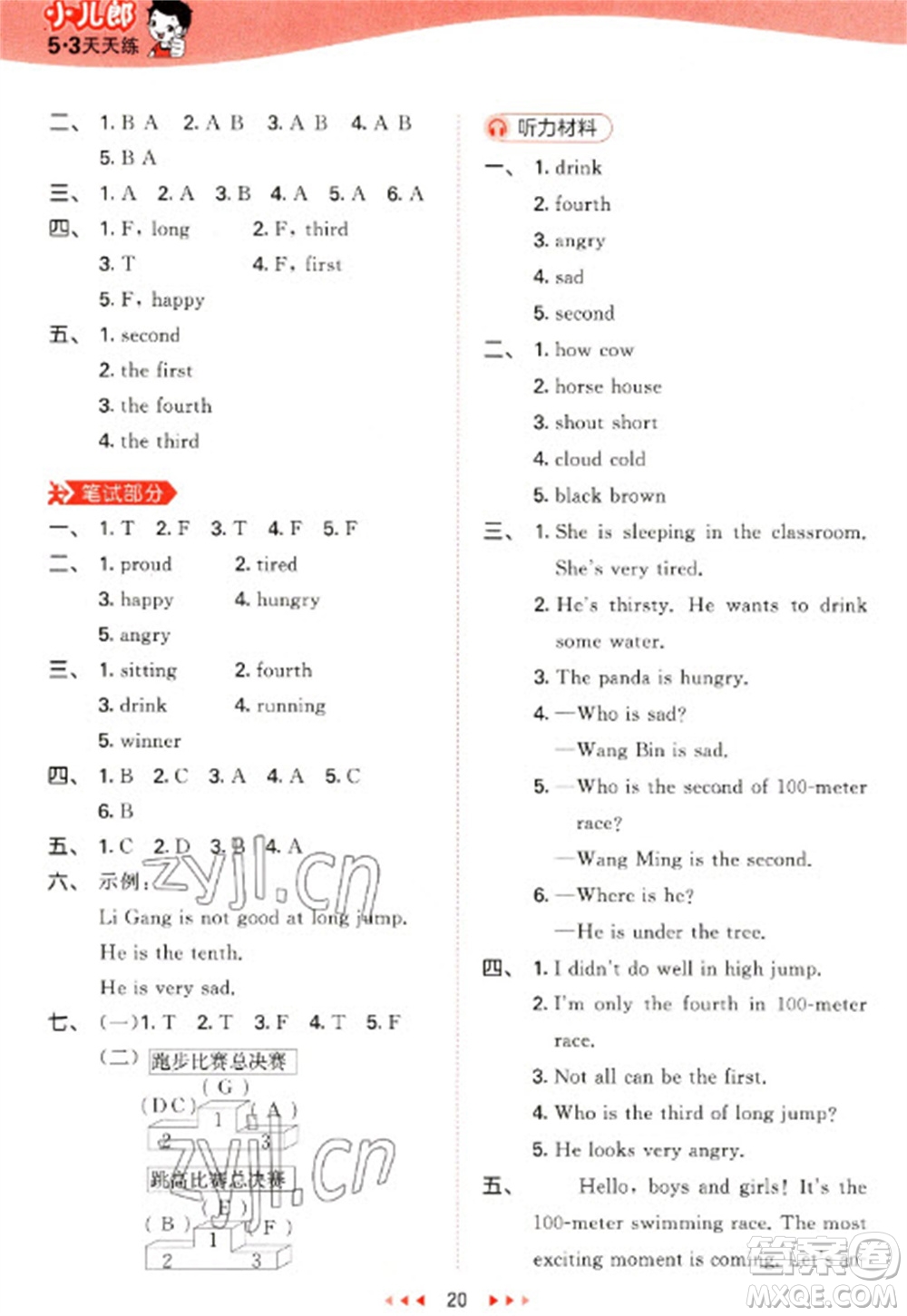 首都師范大學(xué)出版社2023春季53天天練五年級(jí)英語下冊閩教版參考答案