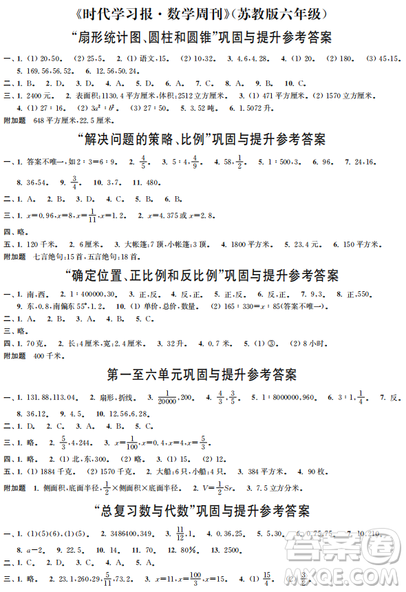 時(shí)代學(xué)習(xí)報(bào)數(shù)學(xué)周刊2022-2023學(xué)年度六年級(jí)下學(xué)期蘇教版配套試卷參考答案
