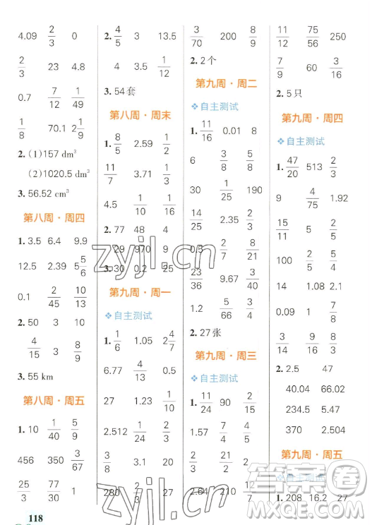 遼寧教育出版社2023小學學霸天天計算六年級下冊數(shù)學人教版答案