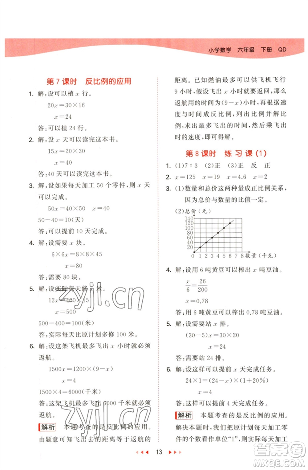 教育科學(xué)出版社2023春季53天天練六年級(jí)數(shù)學(xué)下冊(cè)青島版參考答案