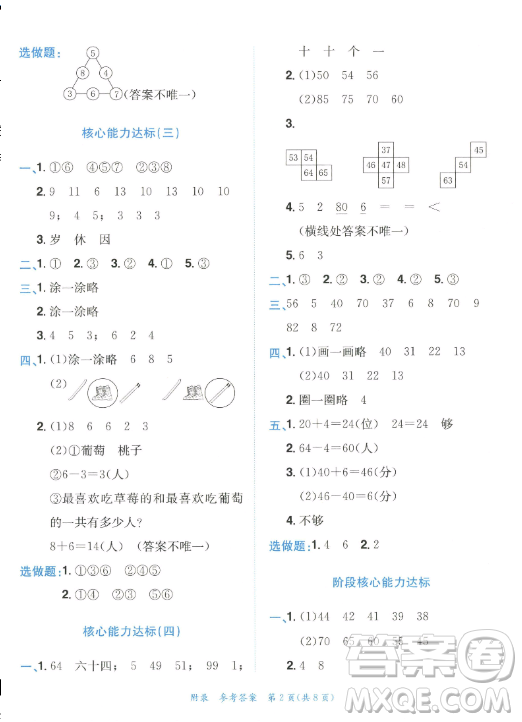 龍門書局2023黃岡小狀元作業(yè)本一年級數(shù)學下冊人教版答案