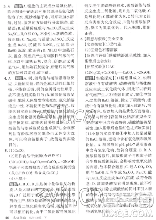 北京教育出版社2023名校作業(yè)九年級(jí)下冊(cè)化學(xué)滬教版山西專版答案