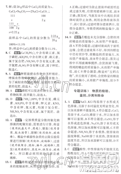 北京教育出版社2023名校作業(yè)九年級(jí)下冊(cè)化學(xué)滬教版山西專版答案