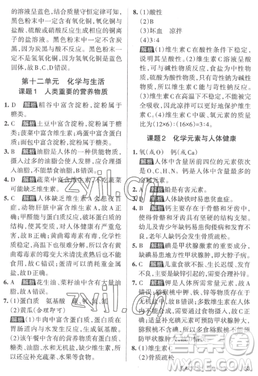 北京教育出版社2023名校作業(yè)九年級(jí)下冊(cè)化學(xué)滬教版山西專版答案