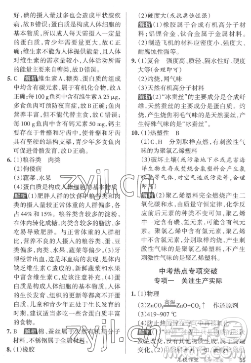 北京教育出版社2023名校作業(yè)九年級(jí)下冊(cè)化學(xué)滬教版山西專版答案