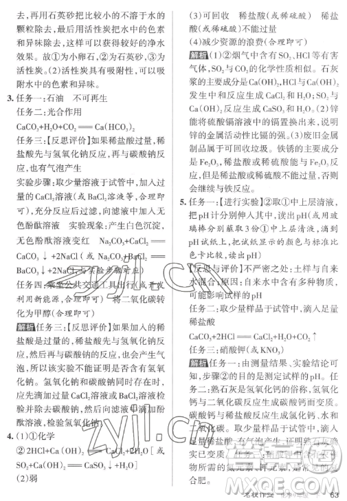 北京教育出版社2023名校作業(yè)九年級(jí)下冊(cè)化學(xué)滬教版山西專版答案
