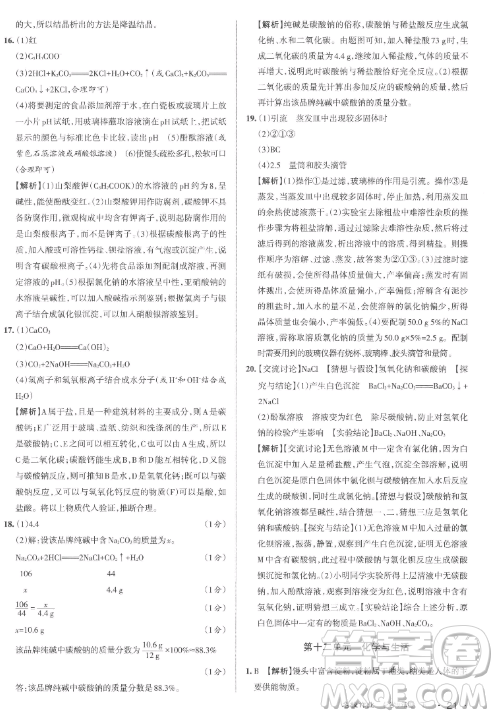 北京教育出版社2023名校作業(yè)九年級(jí)下冊(cè)化學(xué)滬教版山西專版答案