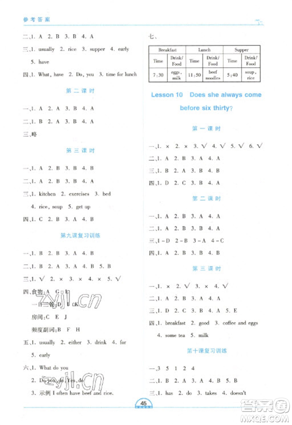 二十一世紀(jì)出版社2023新課程新練習(xí)五年級英語下冊科普版參考答案