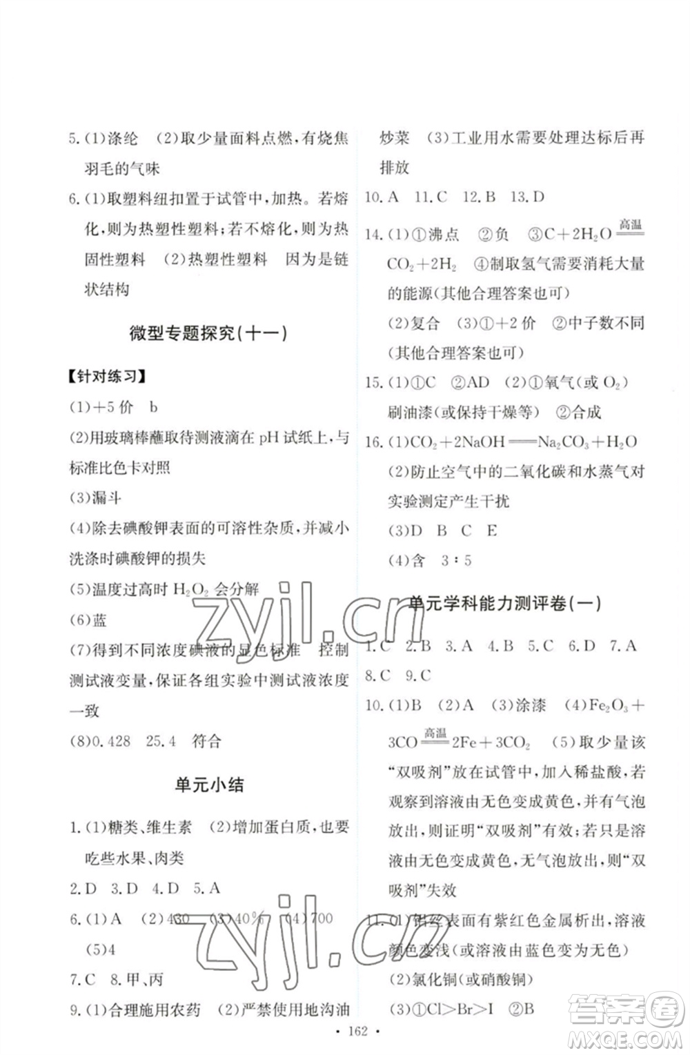 人民教育出版社2023能力培養(yǎng)與測試九年級(jí)化學(xué)下冊(cè)人教版參考答案