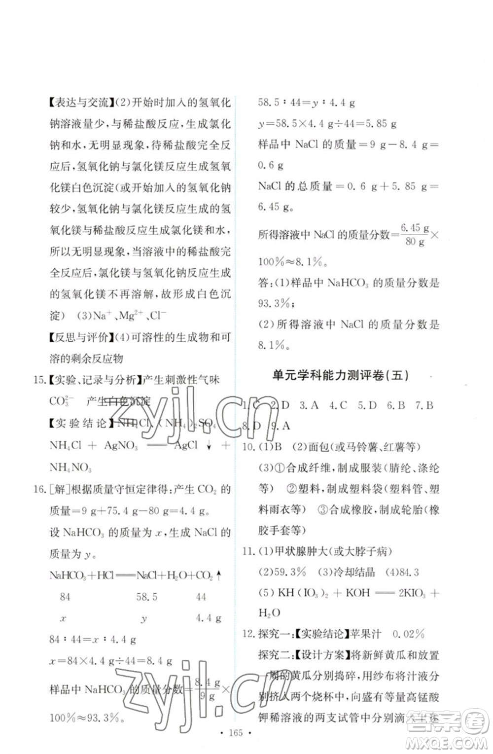 人民教育出版社2023能力培養(yǎng)與測試九年級(jí)化學(xué)下冊(cè)人教版參考答案