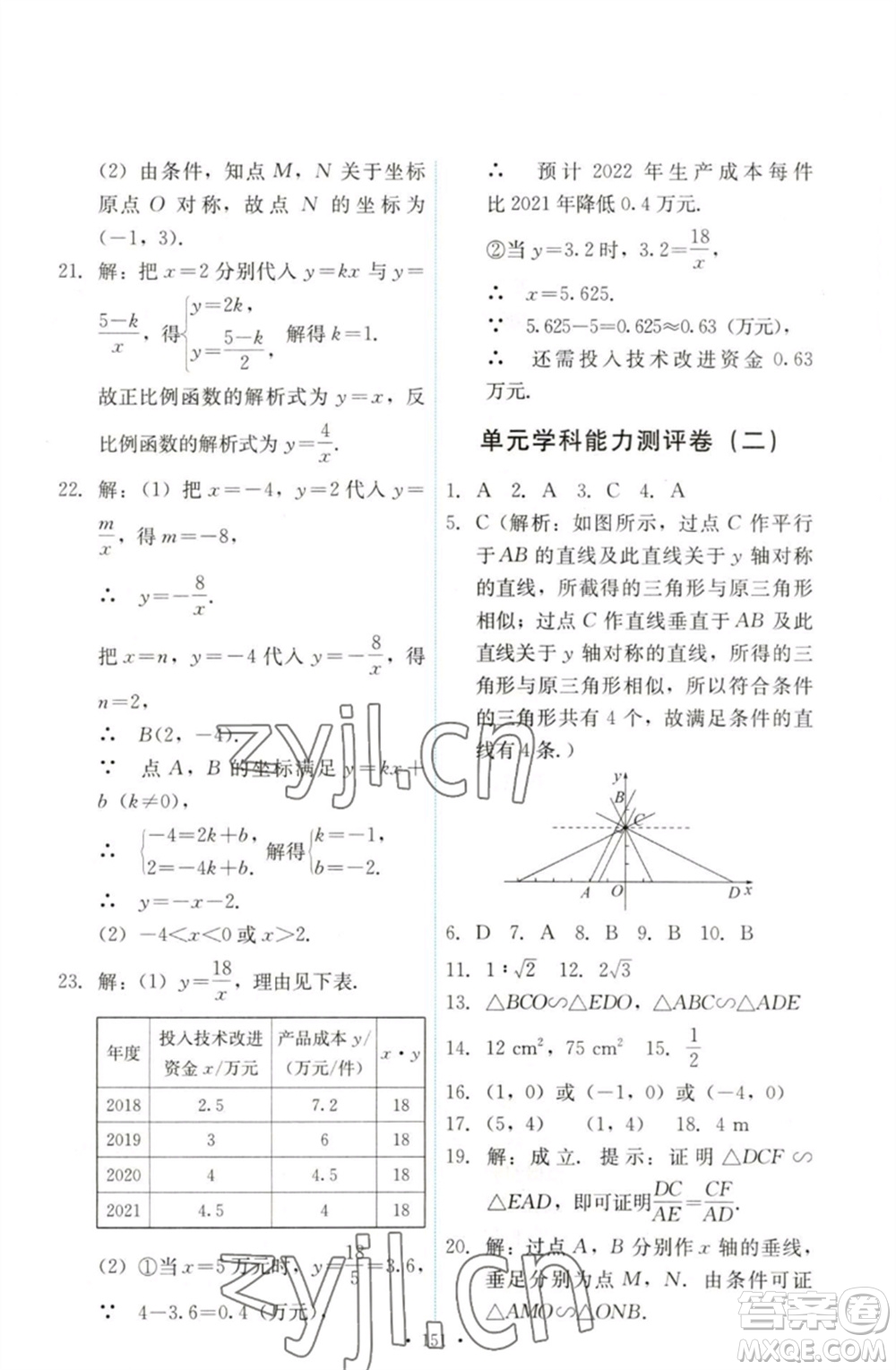 人民教育出版社2023能力培養(yǎng)與測(cè)試九年級(jí)數(shù)學(xué)下冊(cè)人教版參考答案