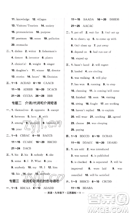寧夏人民教育出版社2023經(jīng)綸學(xué)典課時(shí)作業(yè)九年級下冊英語江蘇國標(biāo)版答案