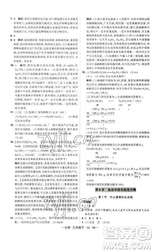 寧夏人民教育出版社2023經(jīng)綸學典課時作業(yè)九年級下冊化學滬教版答案