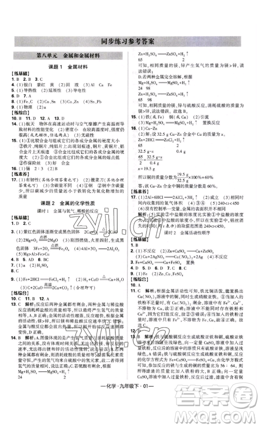 寧夏人民教育出版社2023經(jīng)綸學典課時作業(yè)九年級下冊化學人教版答案