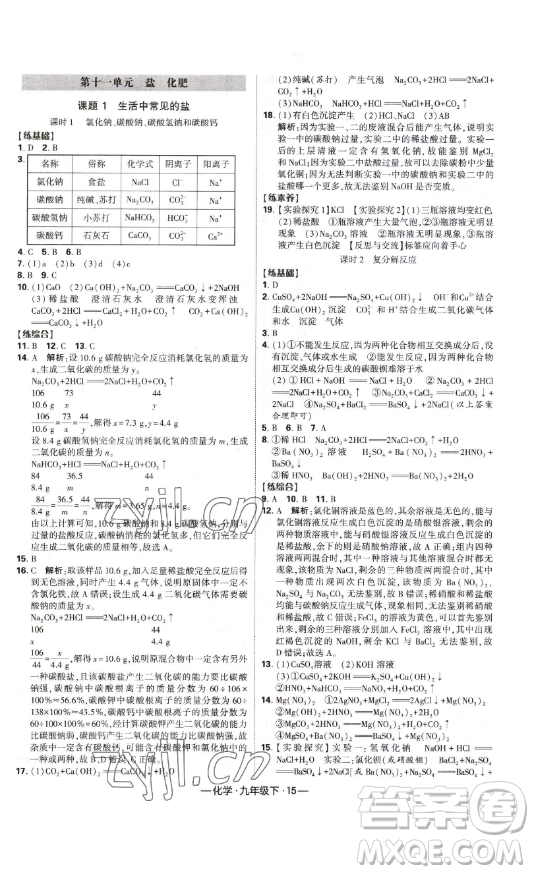 寧夏人民教育出版社2023經(jīng)綸學典課時作業(yè)九年級下冊化學人教版答案