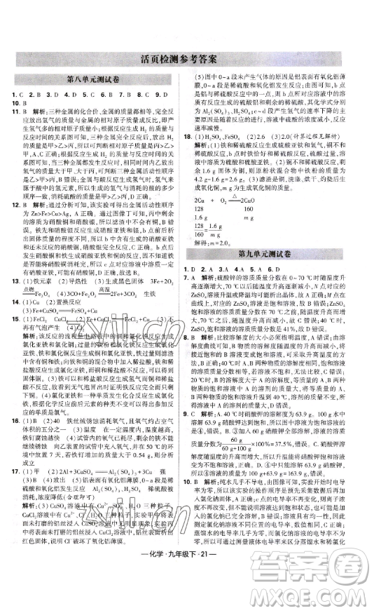 寧夏人民教育出版社2023經(jīng)綸學典課時作業(yè)九年級下冊化學人教版答案