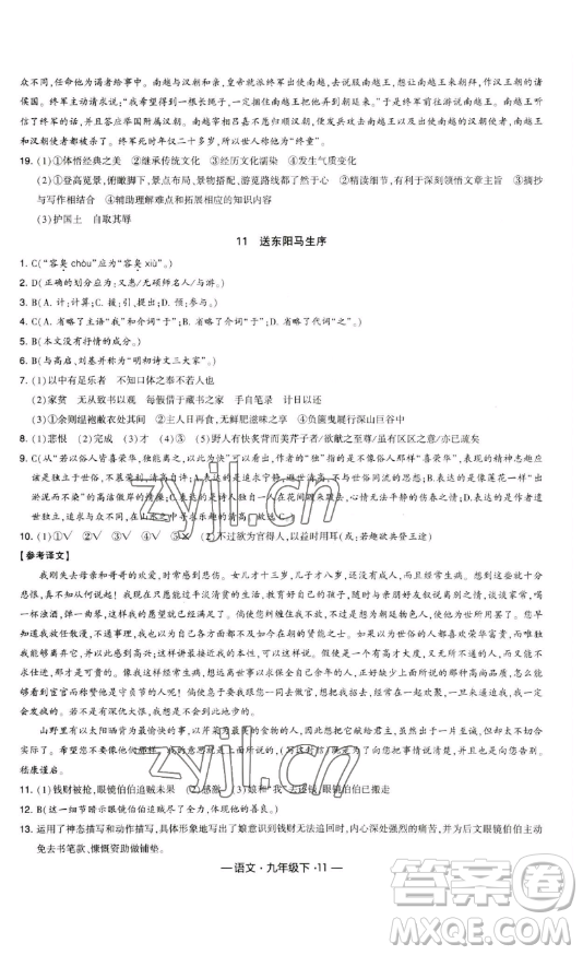 寧夏人民教育出版社2023經(jīng)綸學(xué)典課時作業(yè)九年級下冊語文人教版答案
