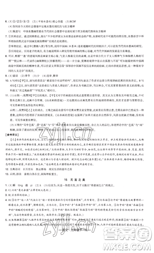 寧夏人民教育出版社2023經(jīng)綸學(xué)典課時作業(yè)九年級下冊語文人教版答案