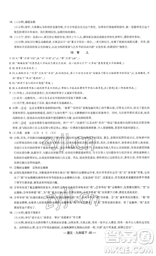 寧夏人民教育出版社2023經(jīng)綸學(xué)典課時作業(yè)九年級下冊語文人教版答案
