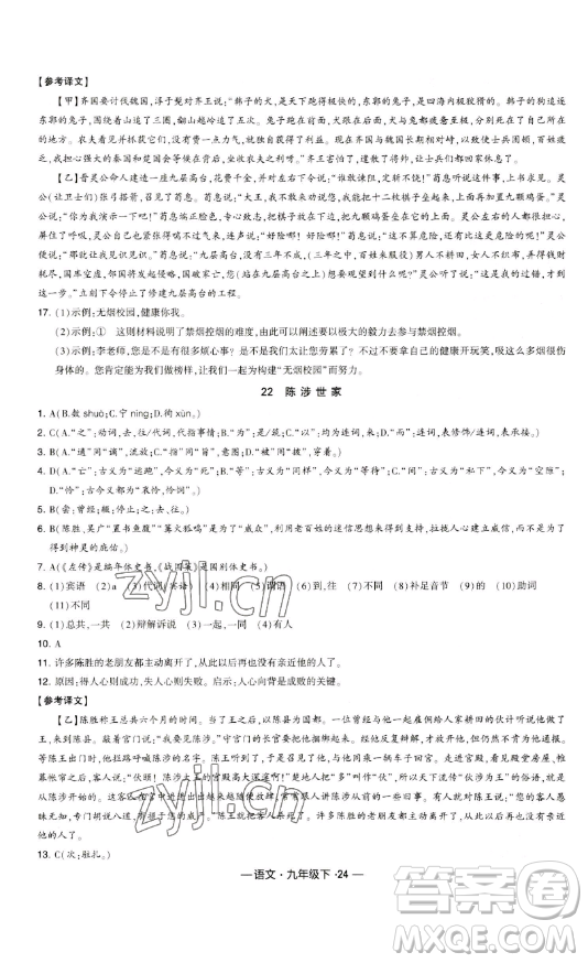 寧夏人民教育出版社2023經(jīng)綸學(xué)典課時作業(yè)九年級下冊語文人教版答案