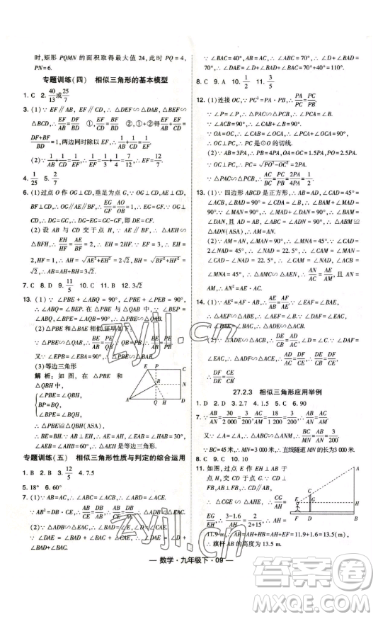 寧夏人民教育出版社2023經綸學典課時作業(yè)九年級下冊數學人教版答案