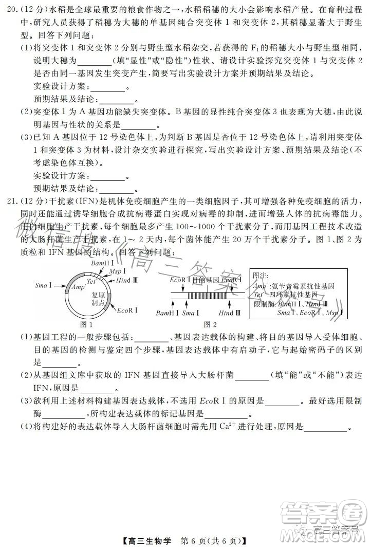 天壹名校聯(lián)盟2023屆高三2月質(zhì)量檢測生物學(xué)試卷答案