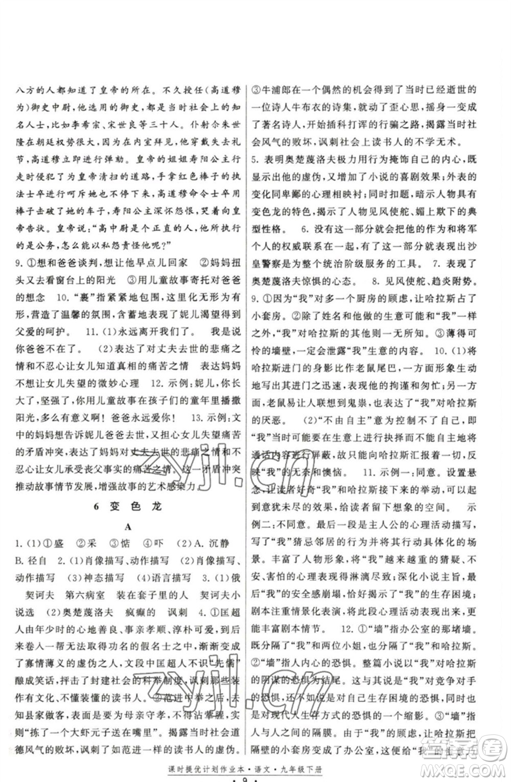 福建人民出版社2023課時提優(yōu)計劃作業(yè)本九年級語文下冊人教版參考答案