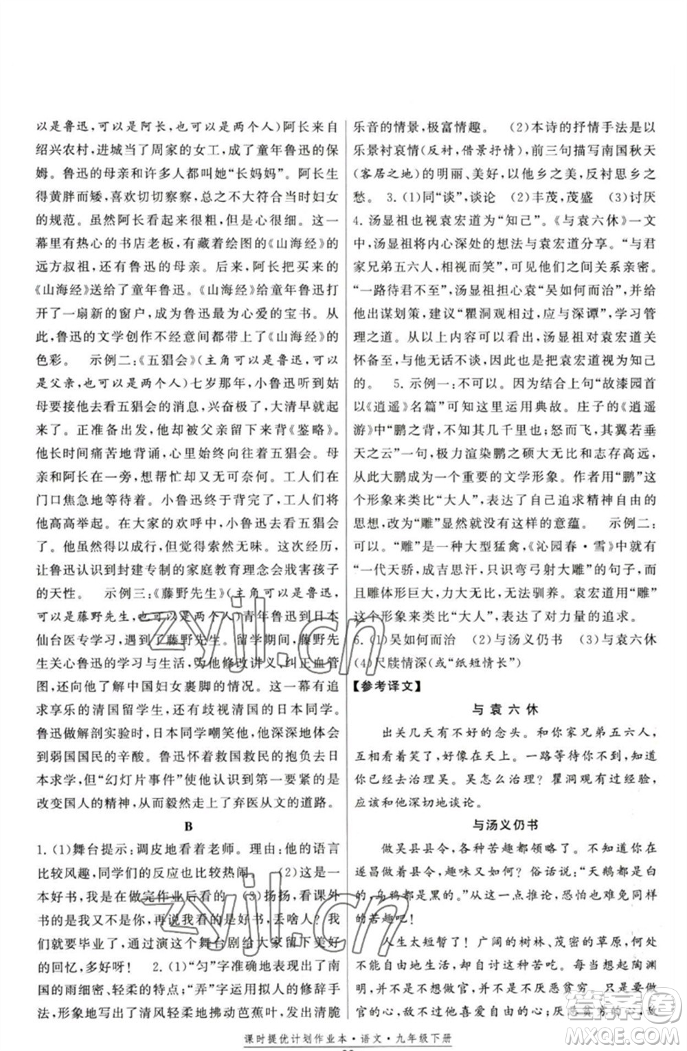 福建人民出版社2023課時提優(yōu)計劃作業(yè)本九年級語文下冊人教版參考答案