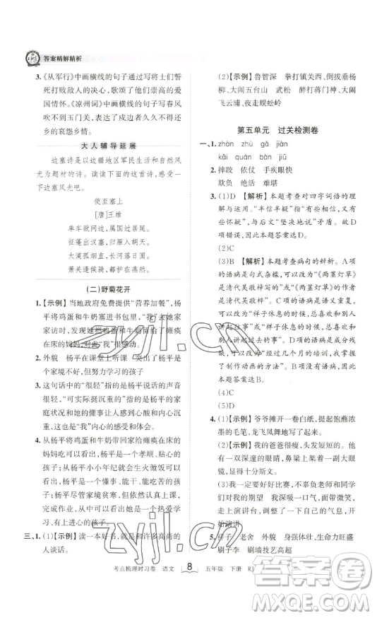 江西人民出版社2023王朝霞考點(diǎn)梳理時(shí)習(xí)卷五年級(jí)下冊(cè)語(yǔ)文人教版答案