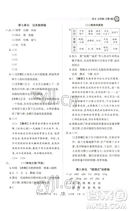 江西人民出版社2023王朝霞考點(diǎn)梳理時(shí)習(xí)卷五年級(jí)下冊(cè)語(yǔ)文人教版答案