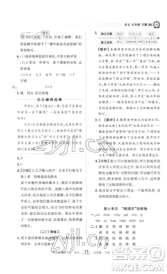 江西人民出版社2023王朝霞考點(diǎn)梳理時(shí)習(xí)卷五年級(jí)下冊(cè)語(yǔ)文人教版答案