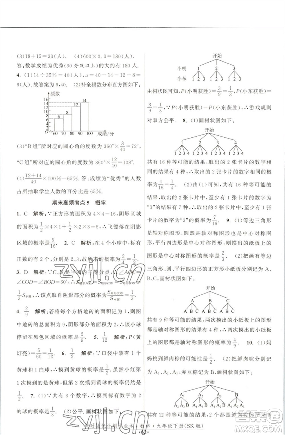江蘇人民出版社2023課時(shí)提優(yōu)計(jì)劃作業(yè)本九年級(jí)數(shù)學(xué)下冊(cè)蘇科版參考答案
