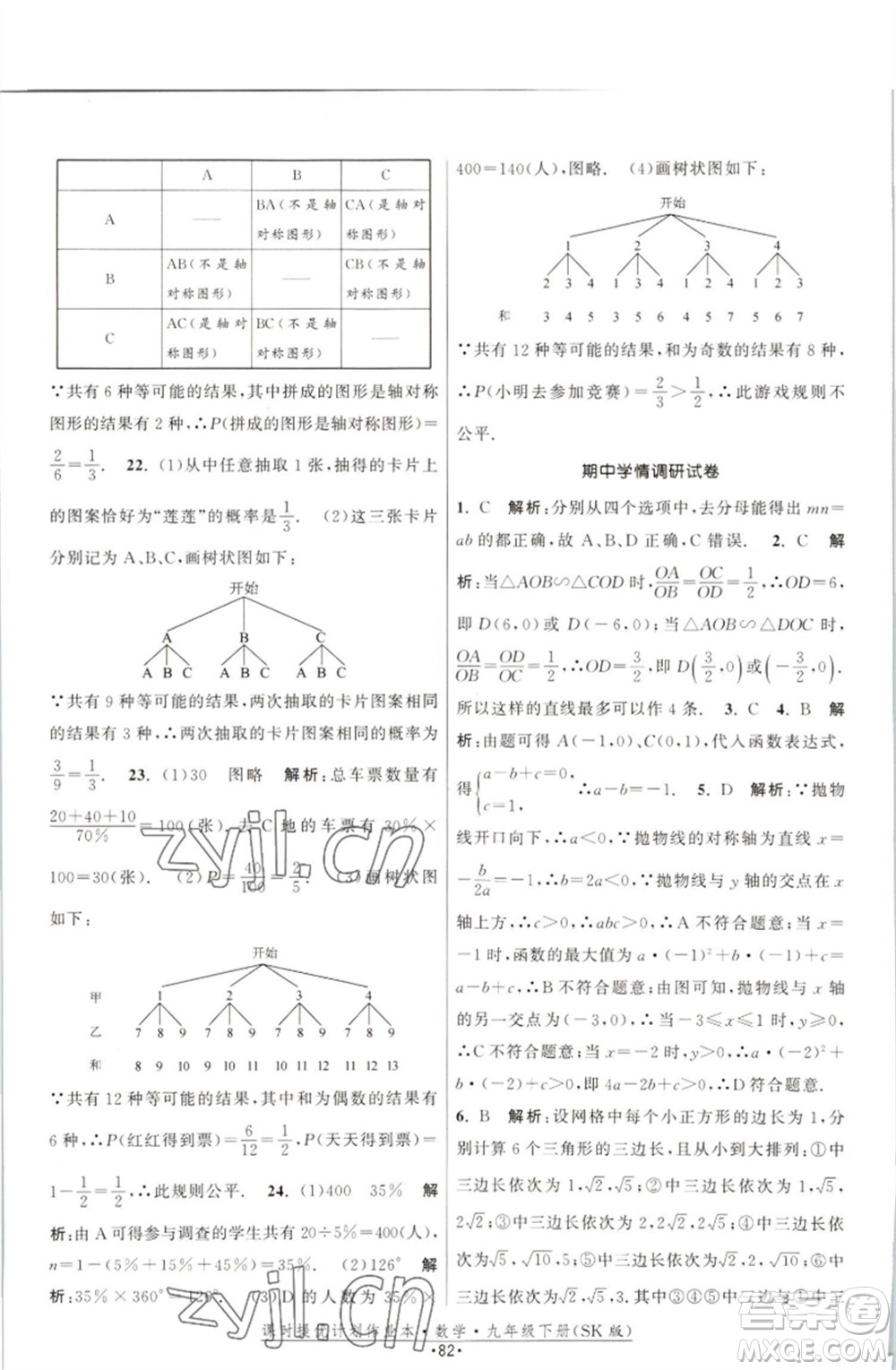 江蘇人民出版社2023課時(shí)提優(yōu)計(jì)劃作業(yè)本九年級(jí)數(shù)學(xué)下冊(cè)蘇科版參考答案