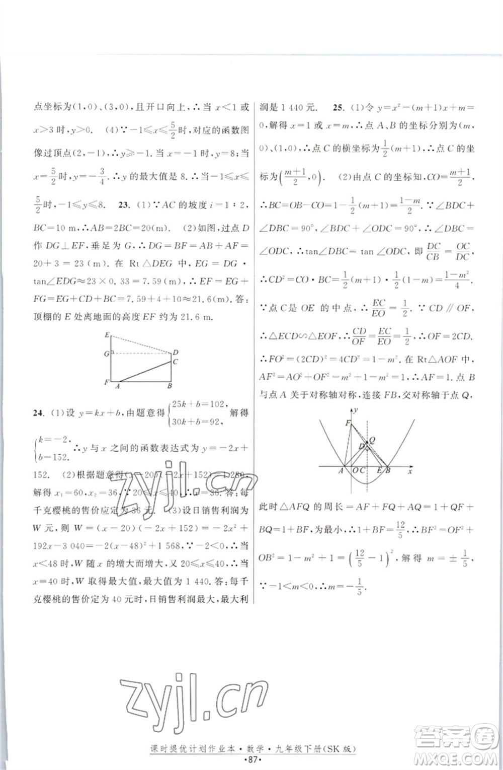 江蘇人民出版社2023課時(shí)提優(yōu)計(jì)劃作業(yè)本九年級(jí)數(shù)學(xué)下冊(cè)蘇科版參考答案