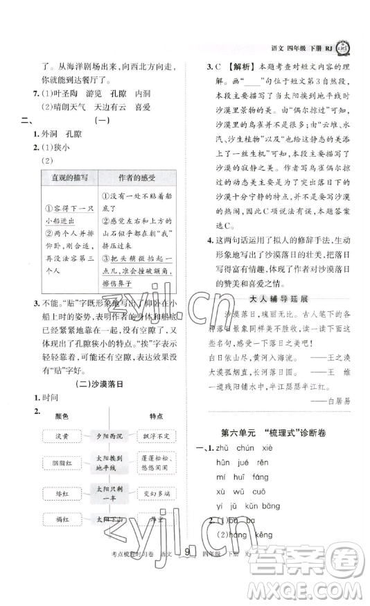 江西人民出版社2023王朝霞考點(diǎn)梳理時(shí)習(xí)卷四年級(jí)下冊(cè)語(yǔ)文人教版答案