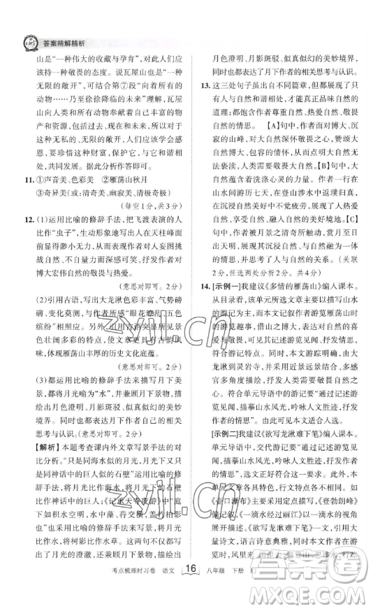 江西人民出版社2023王朝霞考點(diǎn)梳理時(shí)習(xí)卷八年級(jí)下冊(cè)語文人教版答案