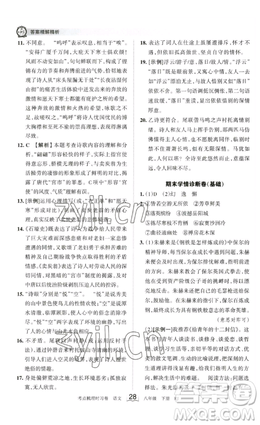 江西人民出版社2023王朝霞考點(diǎn)梳理時(shí)習(xí)卷八年級(jí)下冊(cè)語文人教版答案