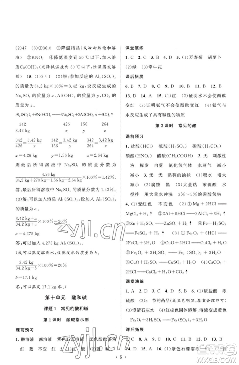 江蘇人民出版社2023課時提優(yōu)計劃作業(yè)本九年級化學下冊人教版參考答案